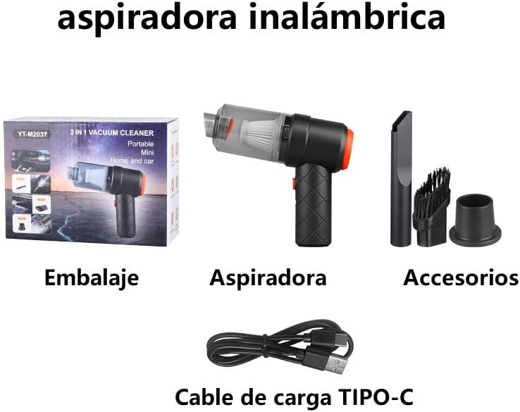 Aspiradora portátil inalámbrica para coche (recargable 30 min)