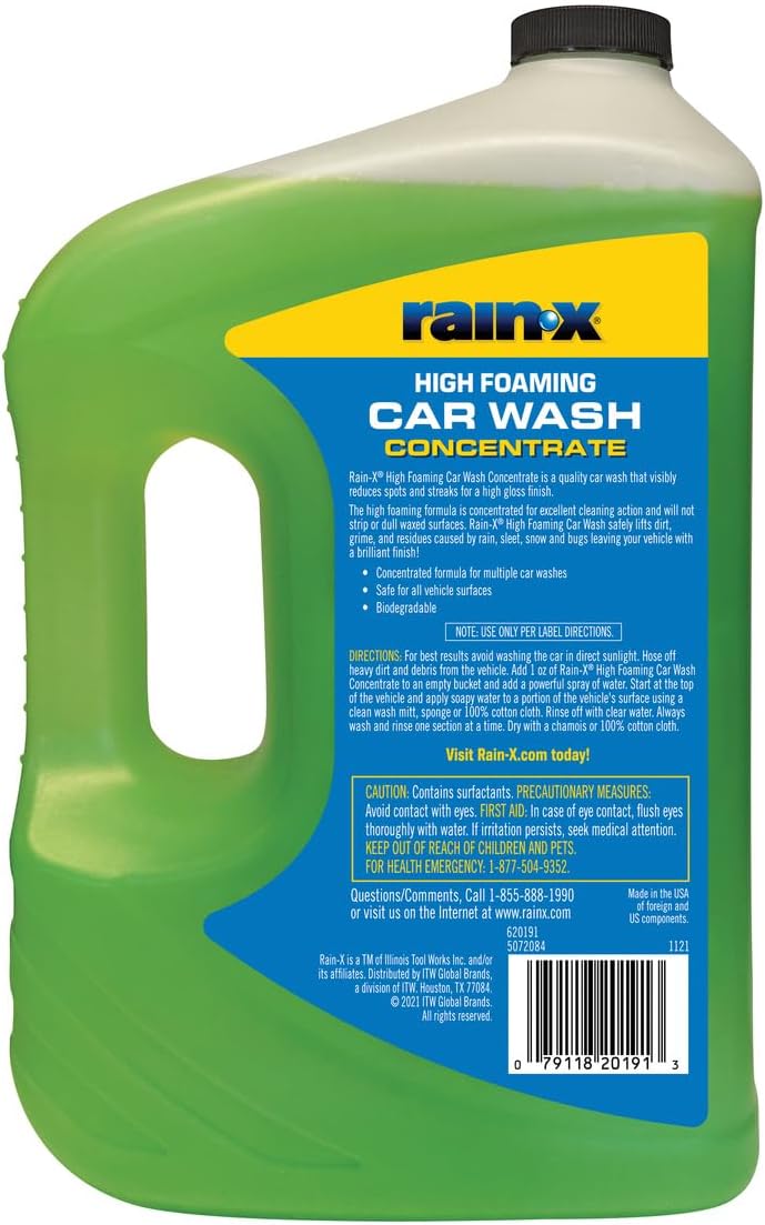 Lavado-coches Rain-X 620191 Foaming - 100 fl oz. Fórmula concentrada y alta espuma para una mayor acción limpia, levantando con seguridad suciedad, mugre y residuos
