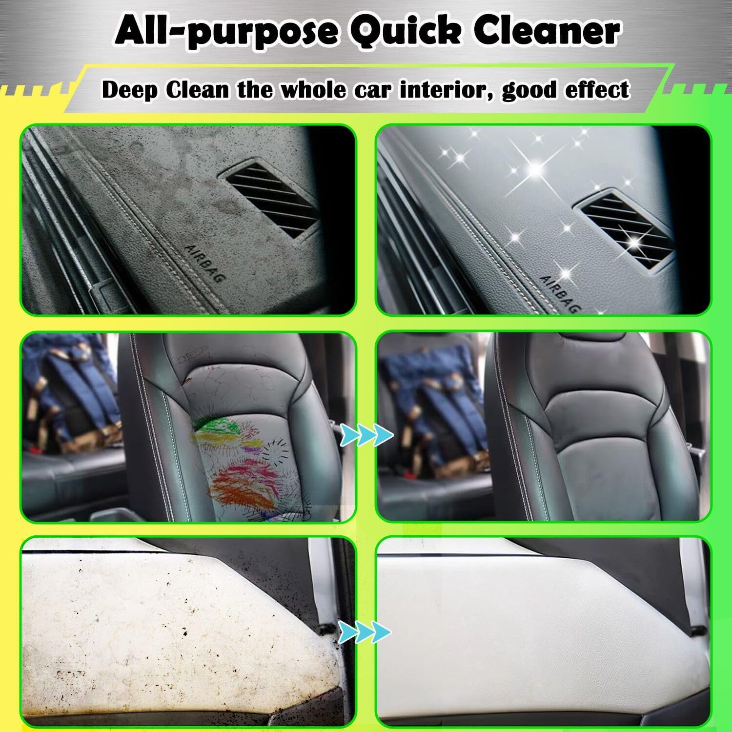 Espuma limpiadora de interiores de coche - Salpicadero de coche, asiento, moqueta, limpiador de tapicería, detalles interiores de automóviles en spray, limpiador de vinilo de cuero