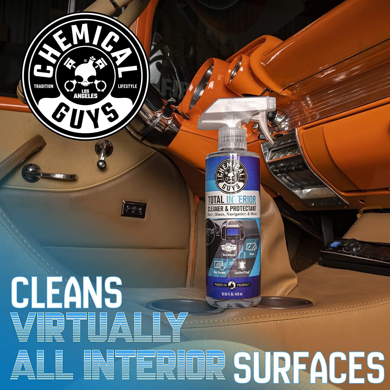 Chemical Guys Limpiador Interior Total y Limpiador Interior Protector, Limpia y Protege el Cuero, Vinilo, Plástico, Goma, Cristal con un acabado sin marcas — Coches, camiones, SUVs, autocaravanas