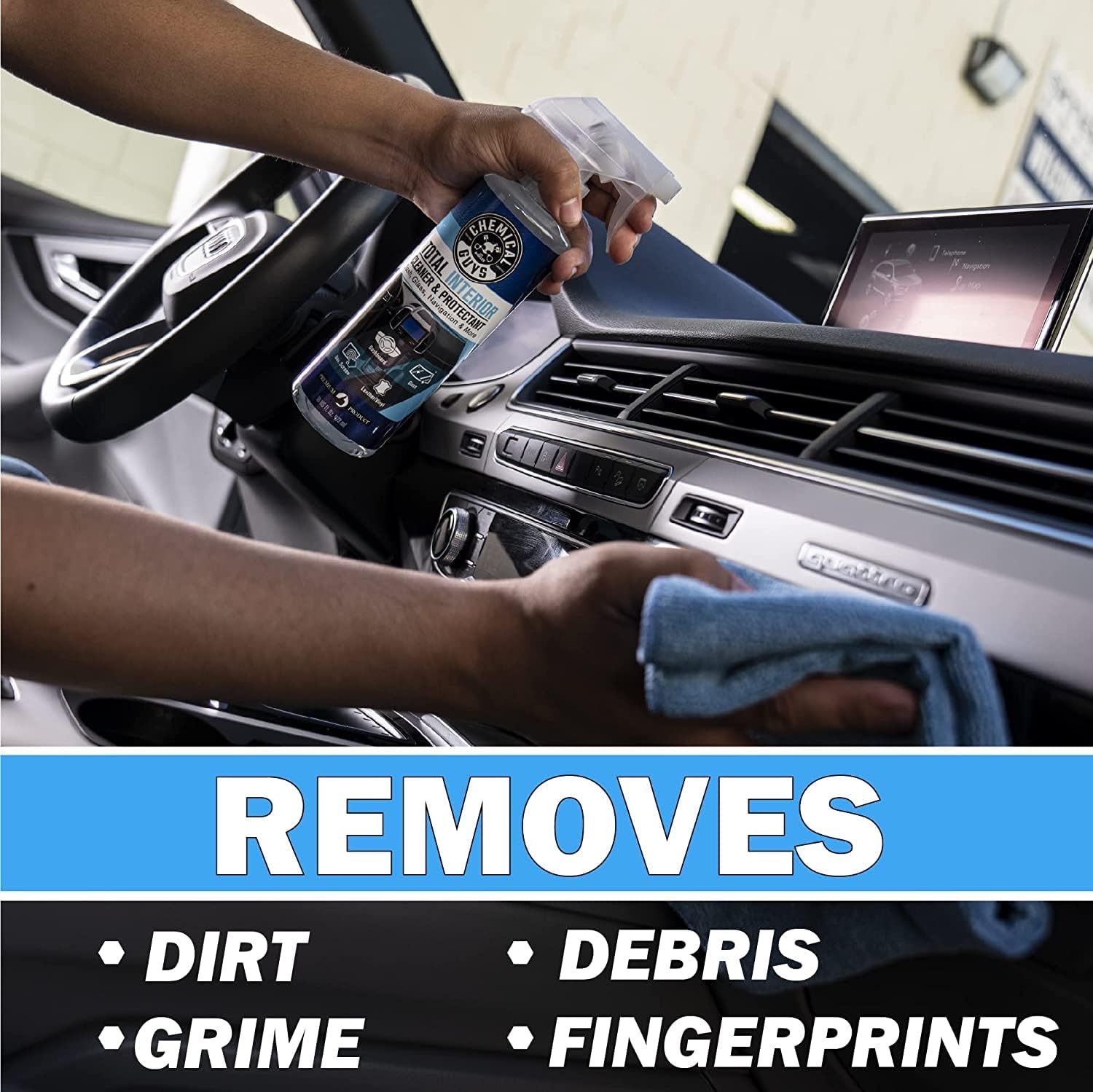 Chemical Guys Limpiador Interior Total y Limpiador Interior Protector, Limpia y Protege el Cuero, Vinilo, Plástico, Goma, Cristal con un acabado sin marcas — Coches, camiones, SUVs, autocaravanas