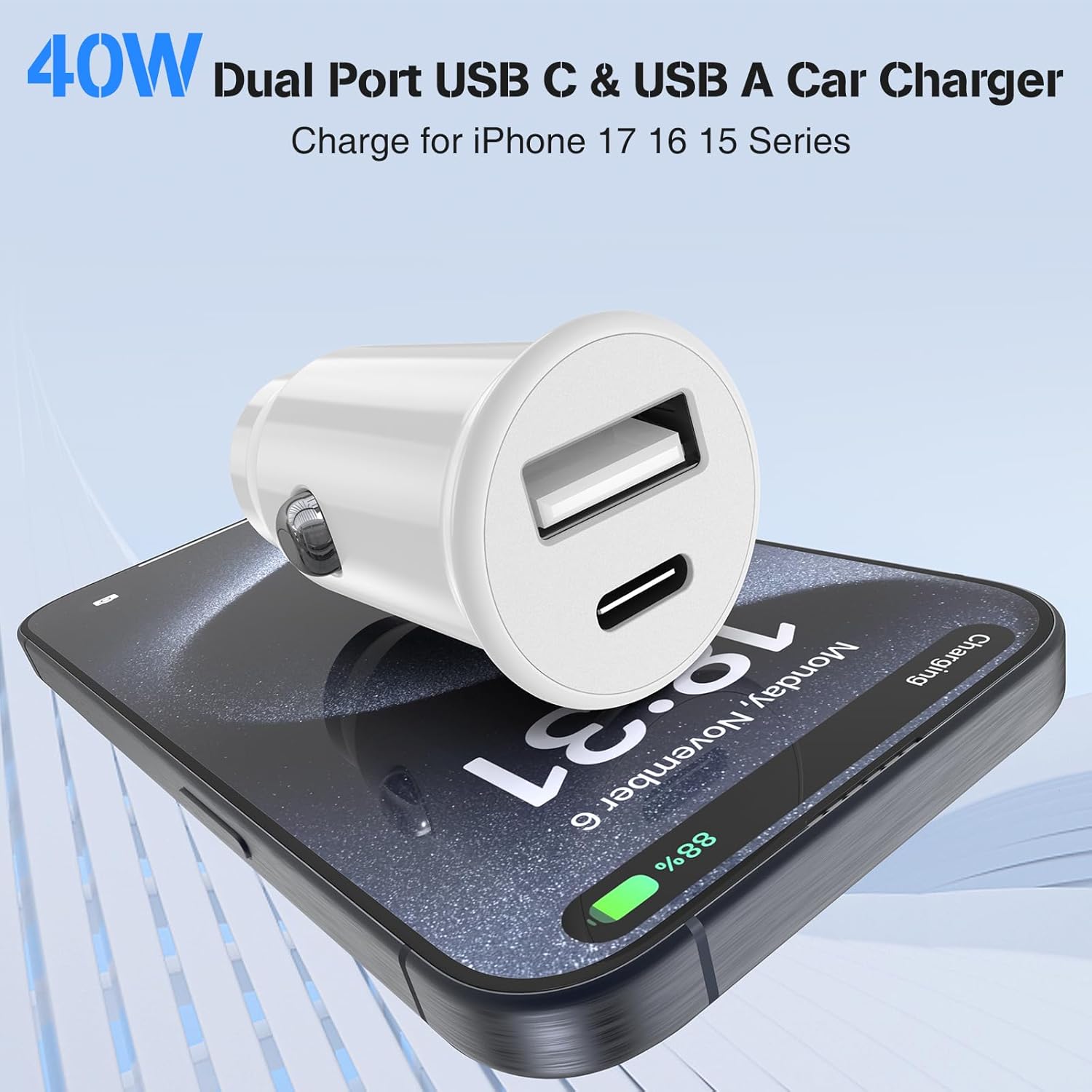 Fast Car Charger Dual USB-C para Choferes de Uber (Carga Rápida 40W)
