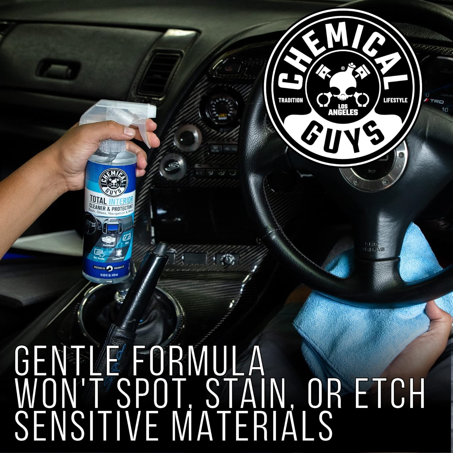 Chemical Guys Limpiador Interior Total y Limpiador Interior Protector, Limpia y Protege el Cuero, Vinilo, Plástico, Goma, Cristal con un acabado sin marcas — Coches, camiones, SUVs, autocaravanas