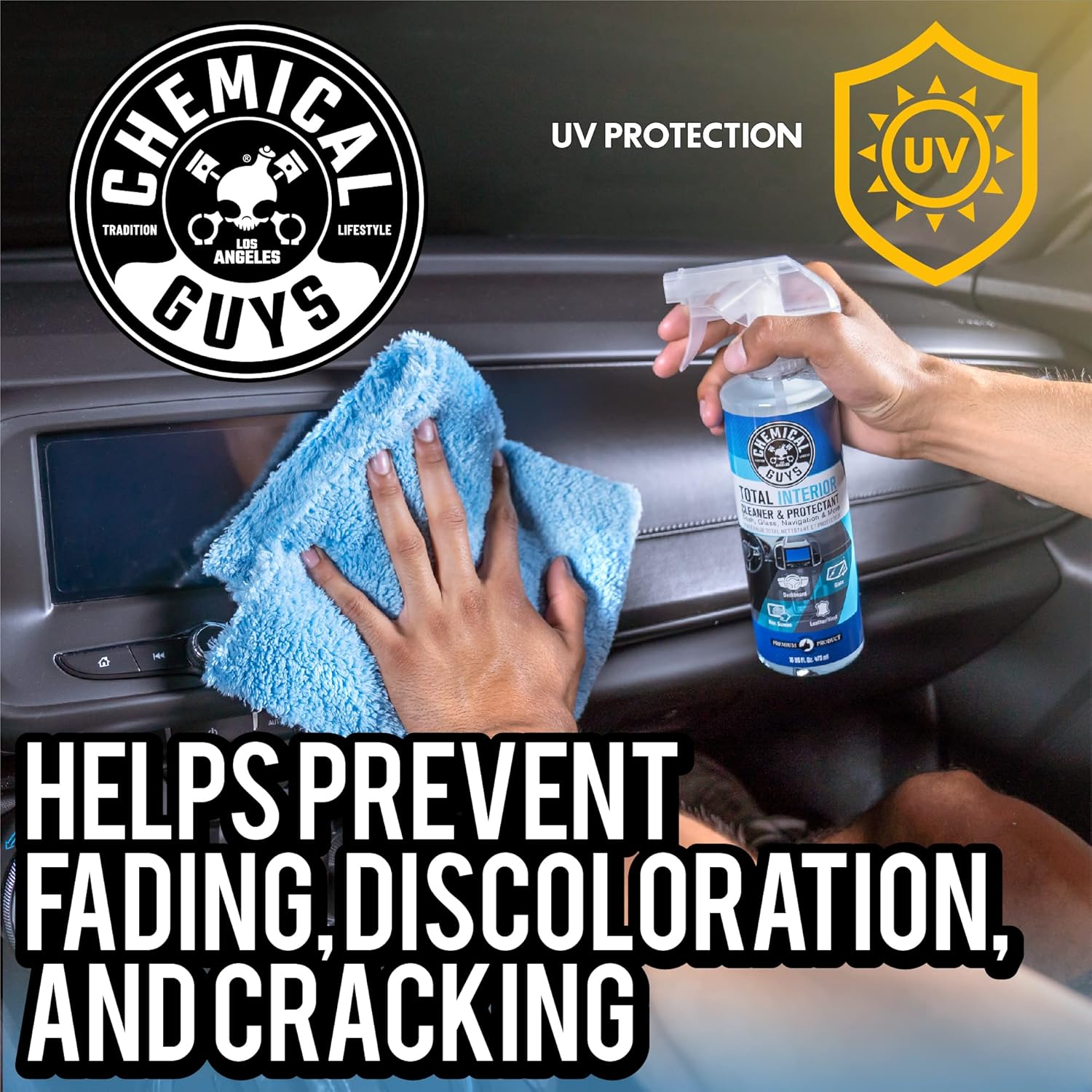Chemical Guys Limpiador Interior Total y Limpiador Interior Protector, Limpia y Protege el Cuero, Vinilo, Plástico, Goma, Cristal con un acabado sin marcas — Coches, camiones, SUVs, autocaravanas
